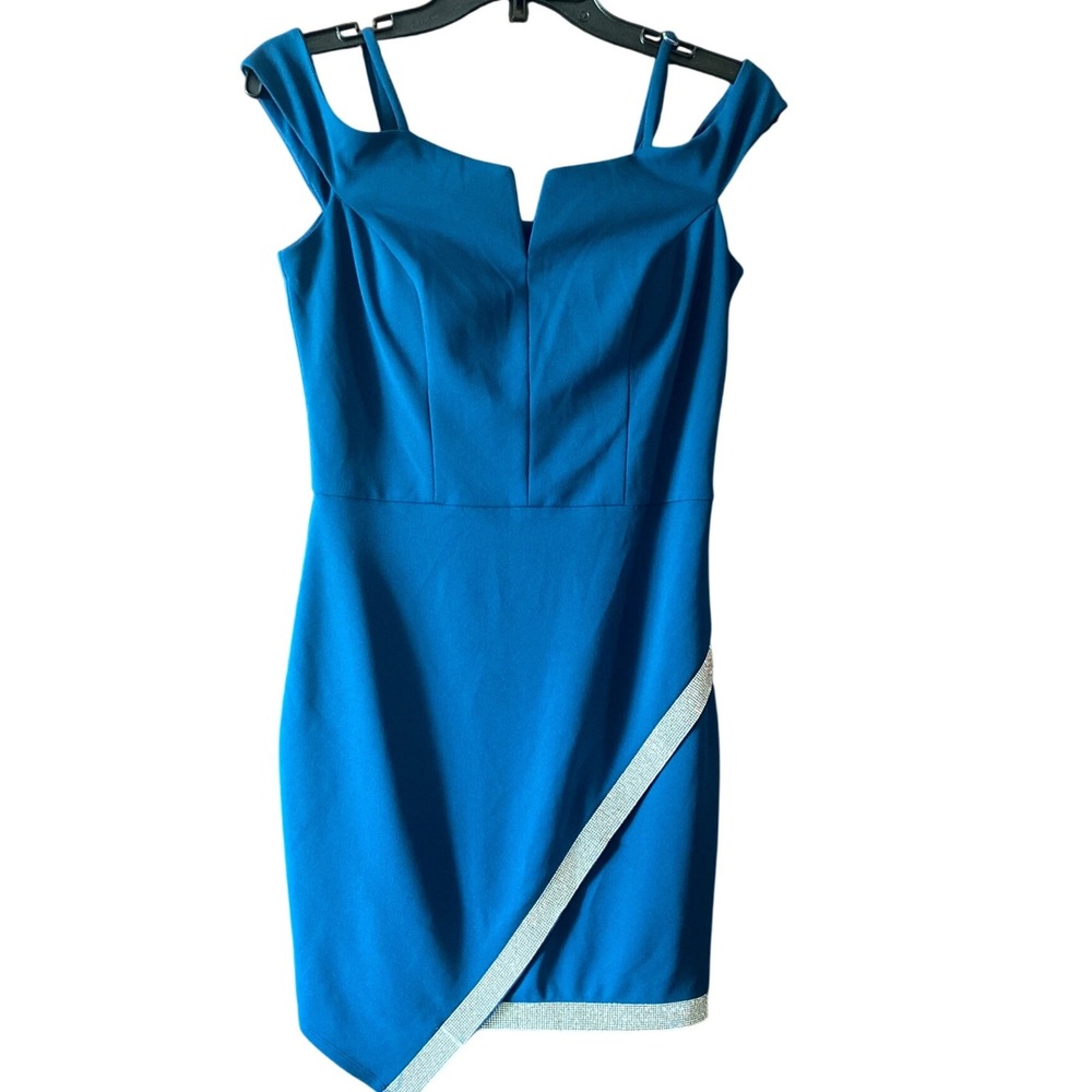 Sleeveless Party Dress Bodycon Cocktail Evening‎ Blue Silver Trim Size 7